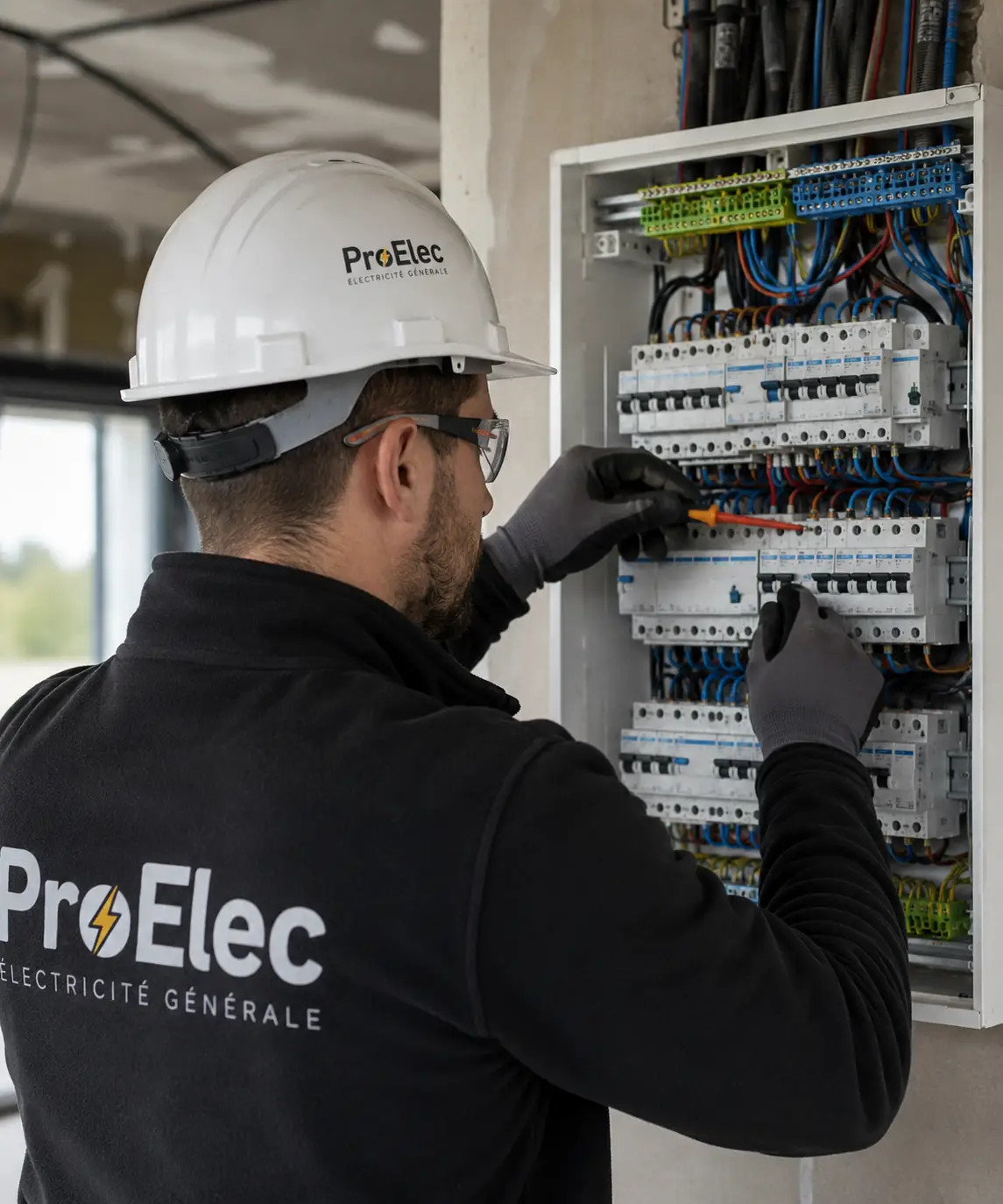 Électricien ProElec en intervention sur un chantier dans l'Oise